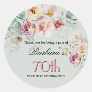 Sticker Rond Bienvenue pour les 70 ans Floral Aquarelle Élégant