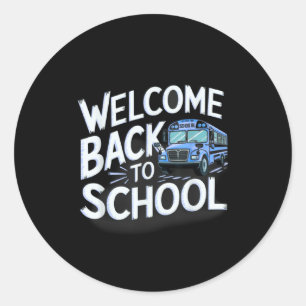 Sticker Rond Bienvenue Retour À L'École Vêtements Scolaire Bus