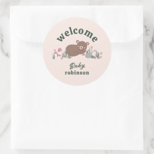 Sticker Rond Bienvenue Sweet Woodland Bear rose rond