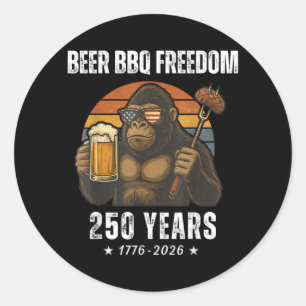 Sticker Rond Bière BBQ Liberté Bigfoot Drapeau américain Patrio