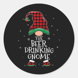 Sticker Rond Bière Boire Gnome Xmas Famille Correspondant Noël