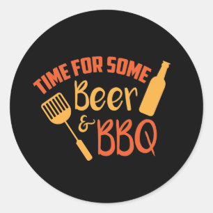 Sticker Rond Bière cool BBQ mot art