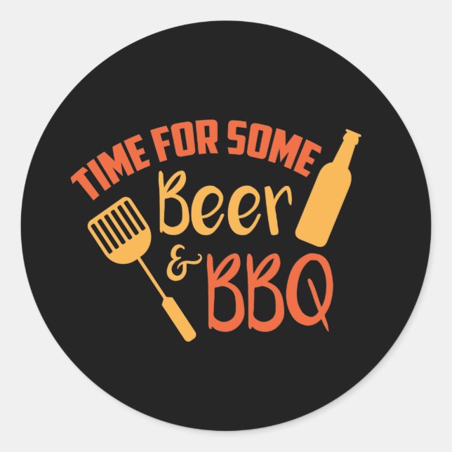 Sticker Rond Bière cool BBQ mot art (Devant)
