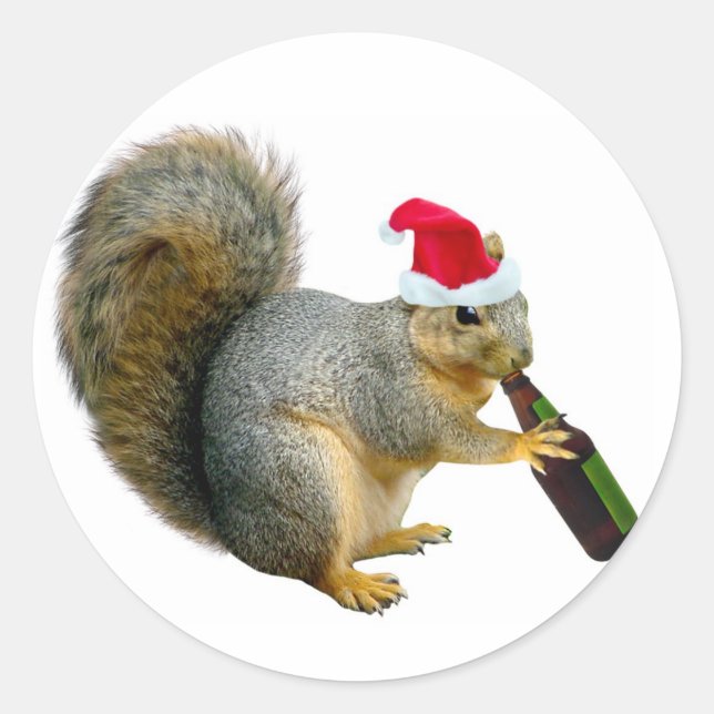 Sticker Rond Bière de boisson père Noël Squirrel (Devant)