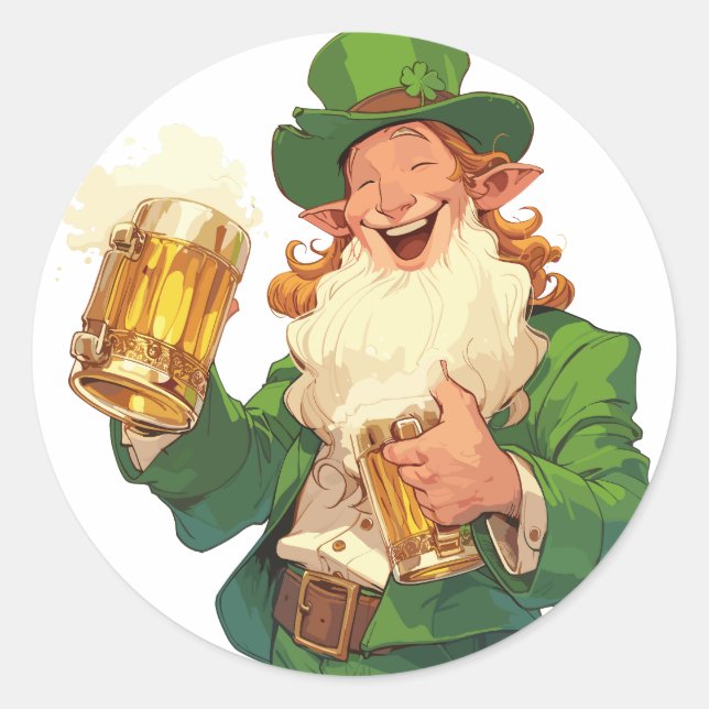Sticker Rond Bière de Toast de Leprechaun gaie (Devant)