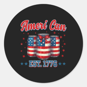 Sticker Rond Bière Drapeau Américain 4 Juillet Hommes Femmes Me