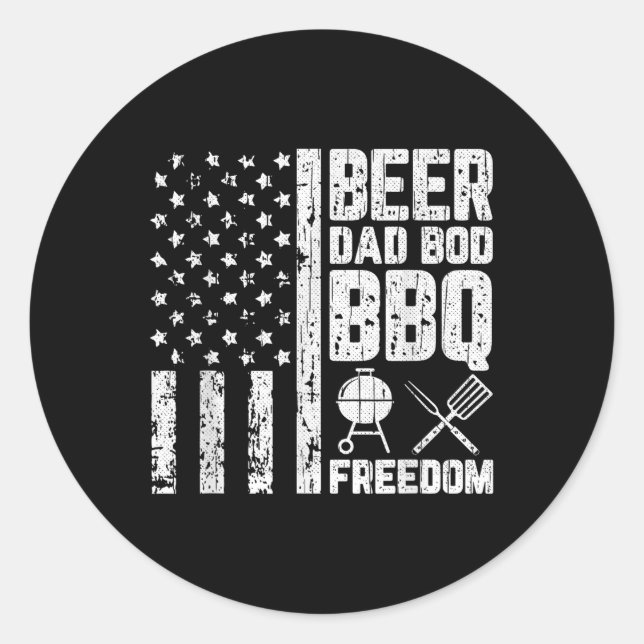 Sticker Rond Bière Papa Bod Bbq Liberté Cool Drapeau Américain  (Devant)