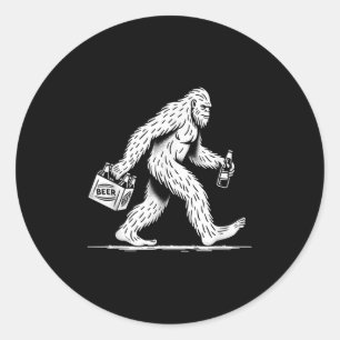 Sticker Rond Bière Retro Bigfoot Boire - Drôle Sasquatch