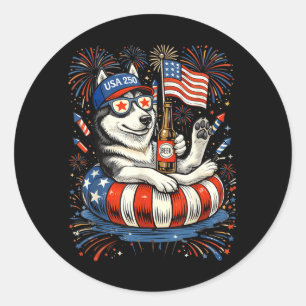 Sticker Rond Biére Retro Husky Usa 250e Anniversaire 4 Juillet
