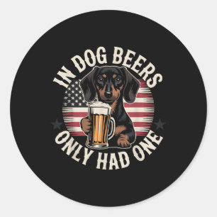 Sticker Rond Bières de chien Dachshund Drapeau américain Cadeau
