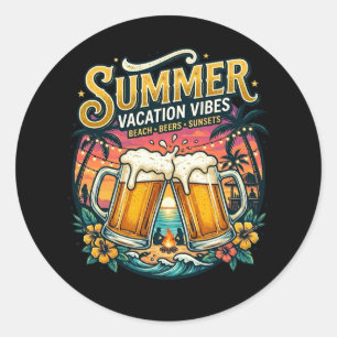 Sticker Rond Bières de plage et couchers de soleil - Fête de va