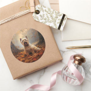 Sticker Rond Biewer Terrier à l'automne Leaves automne Inspire