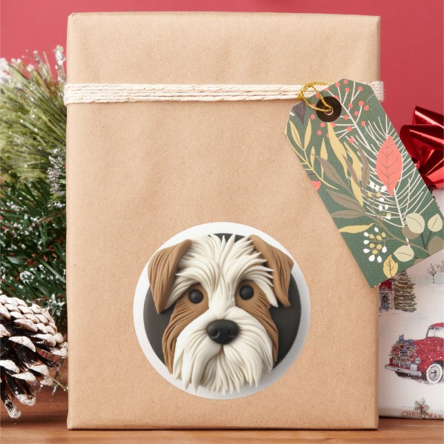 Sticker Rond Biewer Terrier Chien Inspiré 3D (vacances)