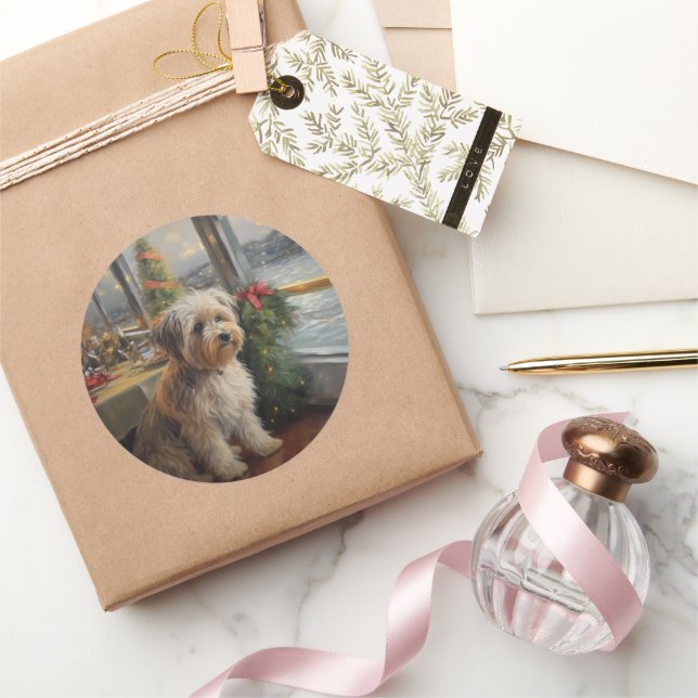 Sticker Rond Biewer Terrier Croisière de Noël : Fête canine (Cadeaux)