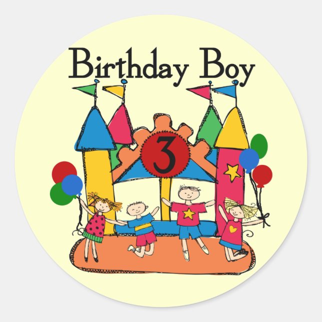 Sticker Rond Big Bounce Boy 3e anniversaire T-shirts et cadeaux (Devant)