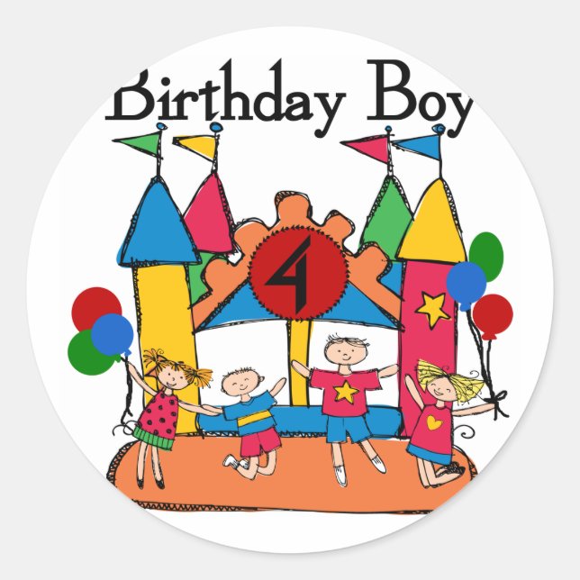 Sticker Rond Big Bounce Boy 4th Birthday Tshirts et cadeaux (Devant)