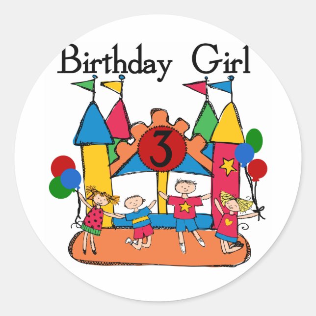 Sticker Rond Big Bounce Girl 3e Anniversaire Tshirts et cadeaux (Devant)