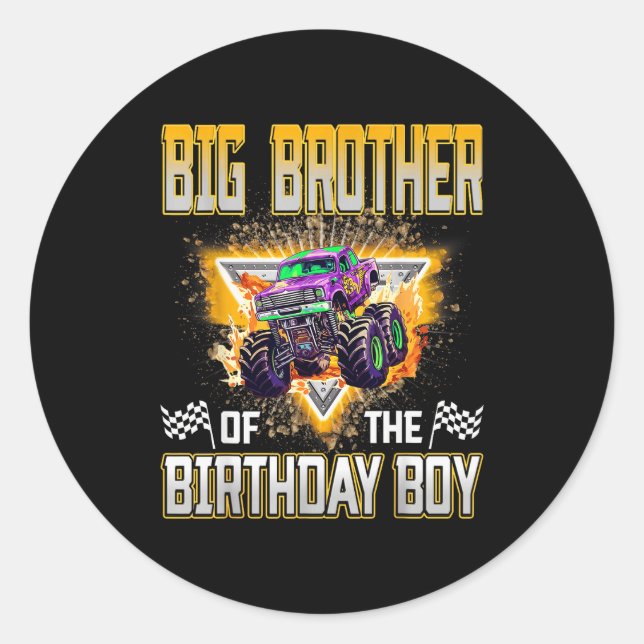 Sticker Rond Big Brother Of The Birthday Boy Monster Truck Birt (Devant)