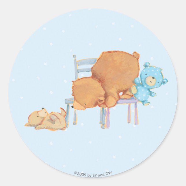 Sticker Rond Big Brown Bear, Calico & Flpy Partager Deux Chaise (Devant)