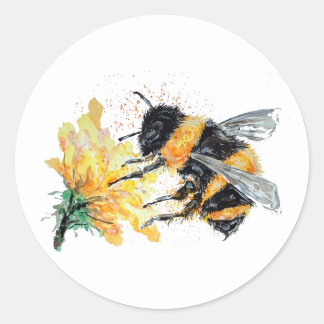 Sticker Rond Big Bumble Bee collecte du pollen (Devant)