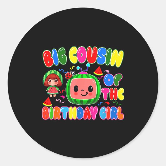 Sticker Rond Big Cousin Of The Birthday Girl Melon Family Match (Devant)