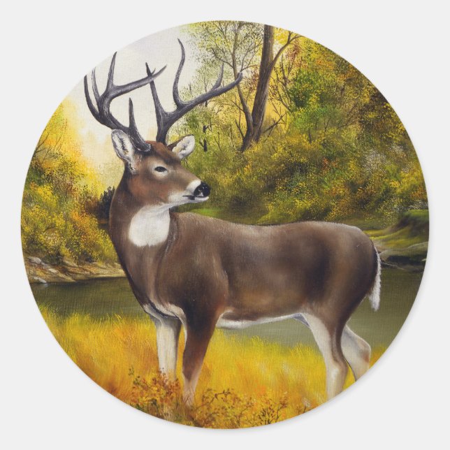 Sticker Rond Big Deer debout dans le bois sur un produit person (Devant)