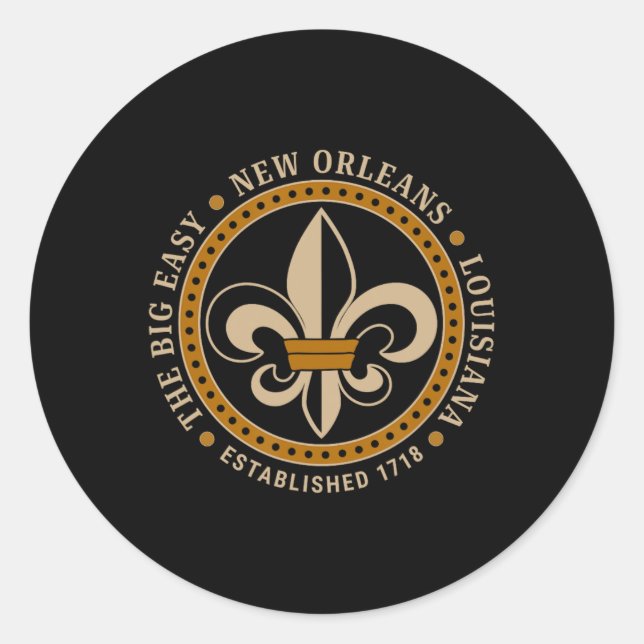 Sticker Rond Big Easy New Orleans Louisiana Fleur De Lis Establ (Devant)