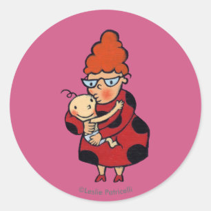 Sticker Rond Big Hello Hugs de la tante en rouge