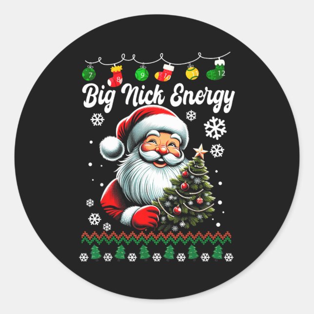 Sticker Rond Big Nick Energy Santa Xmas Ugly Christmas Sweater  (Devant)