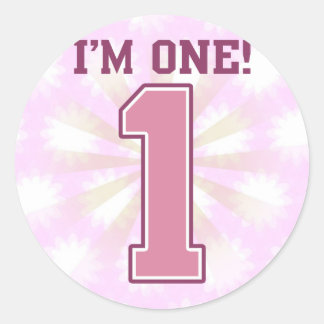 Sticker Rond Big Pink Numéro Un, premier anniversaire de la fil