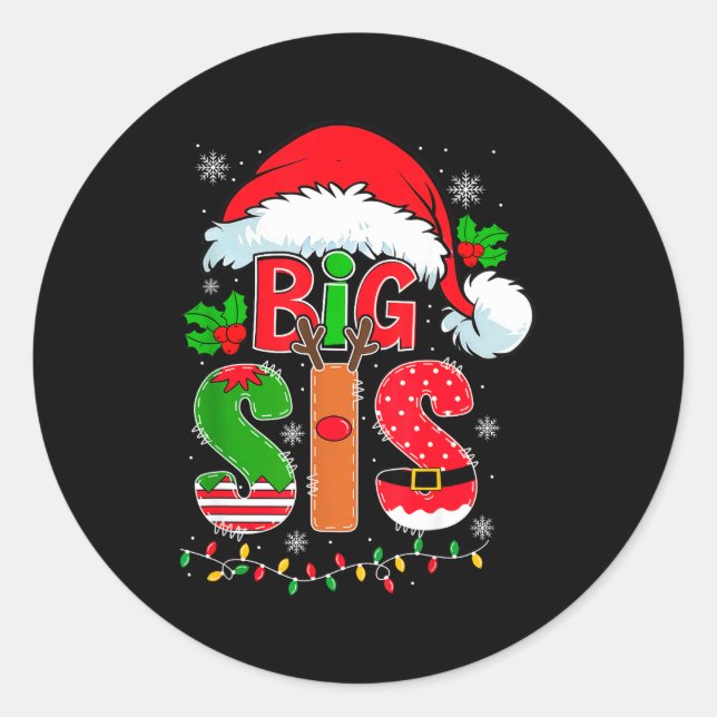 Sticker Rond Big Sis Santa Hat New Big Sister Announcement Xmas (Devant)