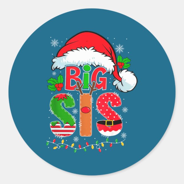 Sticker Rond Big Sis Santa Hat New Big Sister Announcement Xmas (Devant)