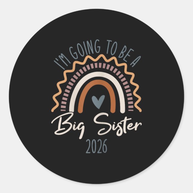 Sticker Rond Big Sister 2026 Girls Rainbow Big Sis Sibling  (Devant)