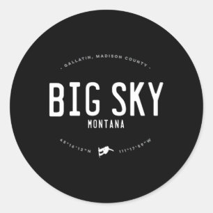 Sticker Rond Big Sky Montana Graphic Snowboa Vintage en détress