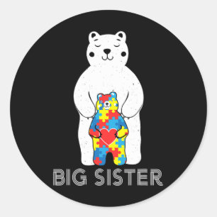 Sticker Rond Big Soeur Ours Sensibilisation sur l'autisme Amour
