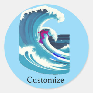 Sticker Rond Big Wave Surfer Thunder_Cove