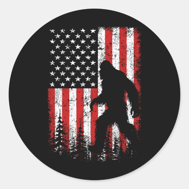 Sticker Rond Bigfoot 4 juillet Drapeau Américain Patriotique Ro (Devant)
