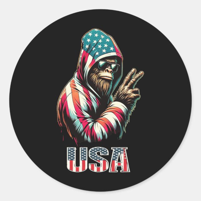 Sticker Rond Bigfoot 4 juillet les Ados sasquatch patriotiques  (Devant)