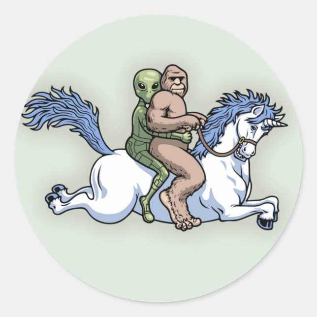 Sticker Rond Bigfoot, Alien, Unicorn (Devant)