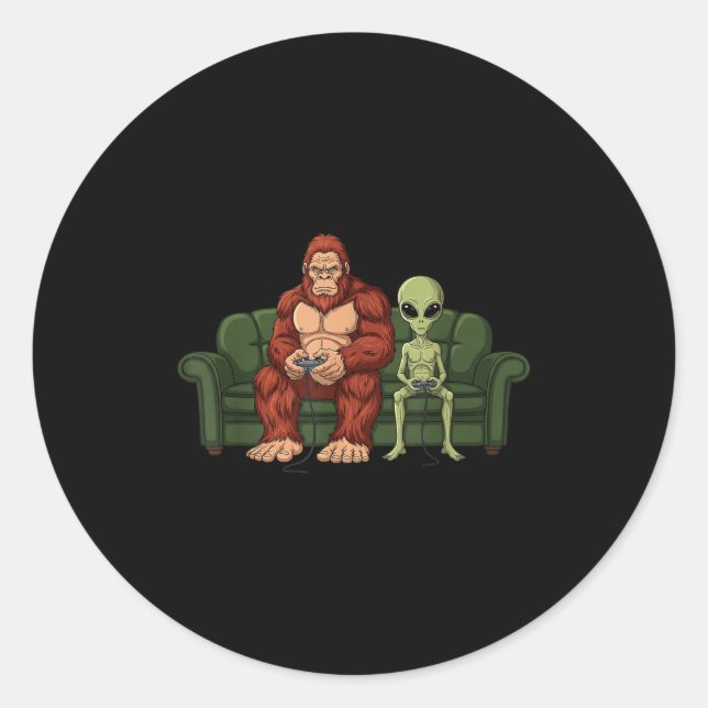Sticker Rond Bigfoot Alien Video Games Gaming Sasquatch Ufo Men (Devant)