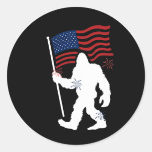 Sticker Rond Bigfoot Avec Drapeau Américain Drôle 4 juillet Pou