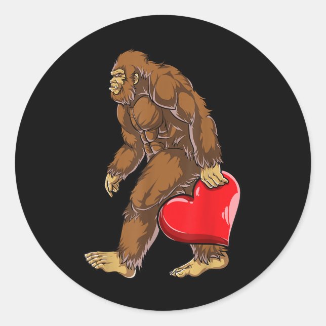 Sticker Rond Bigfoot Coeur Valentines Jour Garçons Hommes Aime  (Devant)