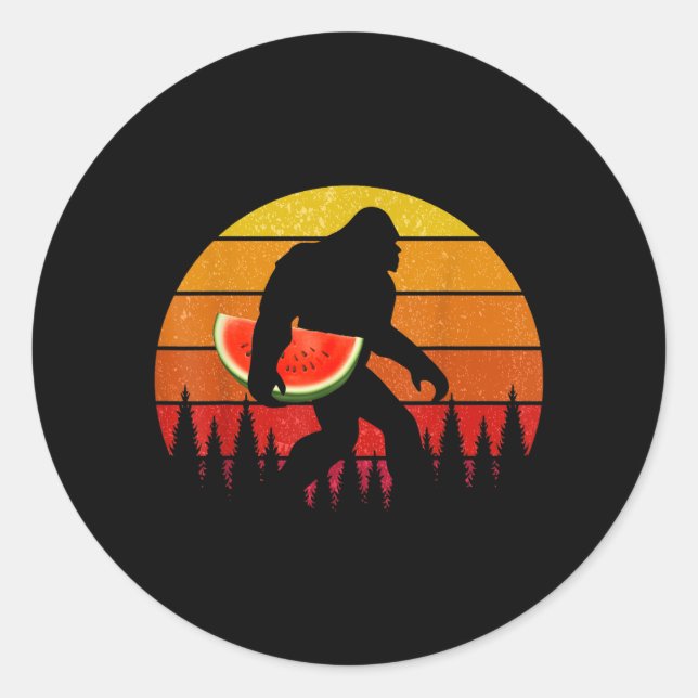 Sticker Rond Bigfoot Drôle Avec Tranche De Pastèque Melon Été (Devant)