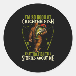 Sticker Rond Bigfoot drôle doué pour la pêche aux poissons homm