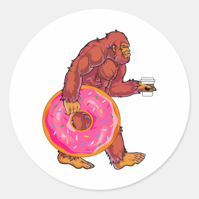 Sticker Rond Bigfoot drôle marcher avec la grande beigne et le  (Devant)