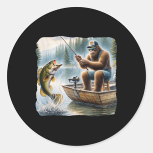Sticker Rond Bigfoot Fishing Funny Sasquatch Été B Pêcheur