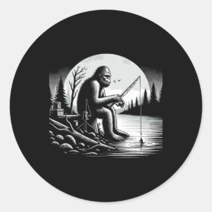 Sticker Rond Bigfoot Fishing Lake Sasquatch Fisherman Funny Fis