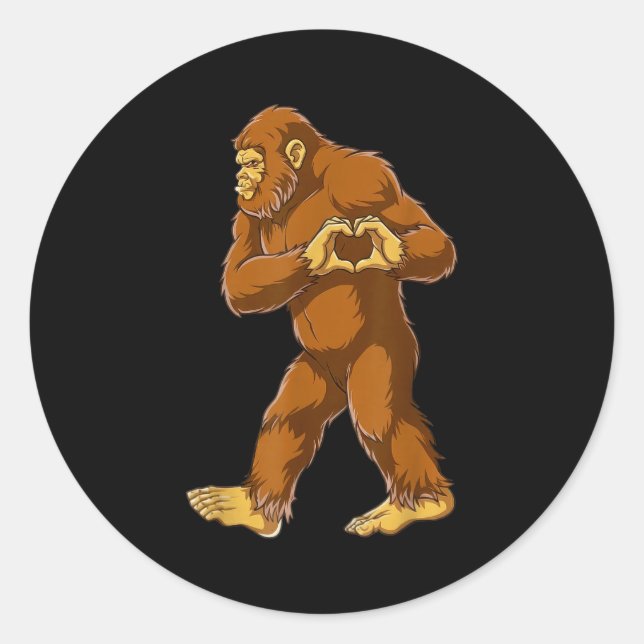 Sticker Rond Bigfoot Heart Hands Funny Sasquatch Lover Valentin (Devant)