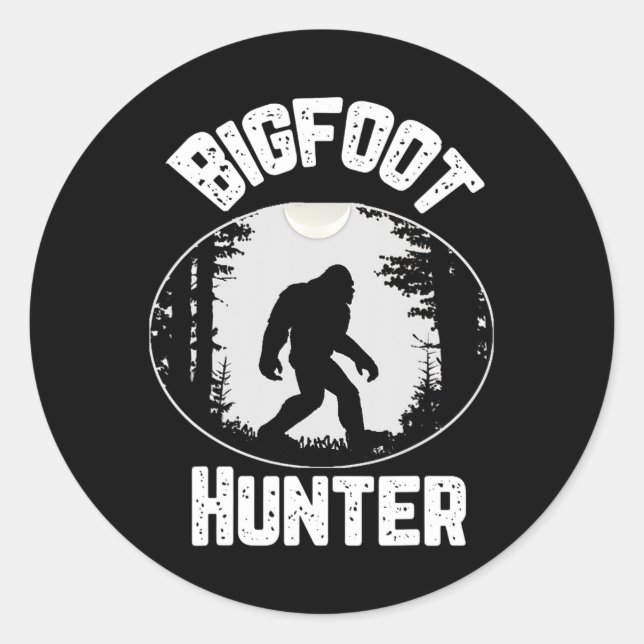 Sticker Rond Bigfoot Hunter Sasquatch Drôle Humour (Devant)