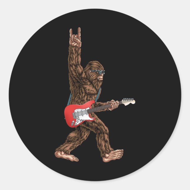 Sticker Rond Bigfoot Jouant Un Rock De Guitare Électrique Sur S (Devant)